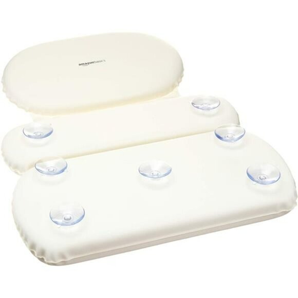 Bath Tub Neck Pillow with Suction Cups Waterproof 3-Panel Off-white Polyester - Picture 2 of 8